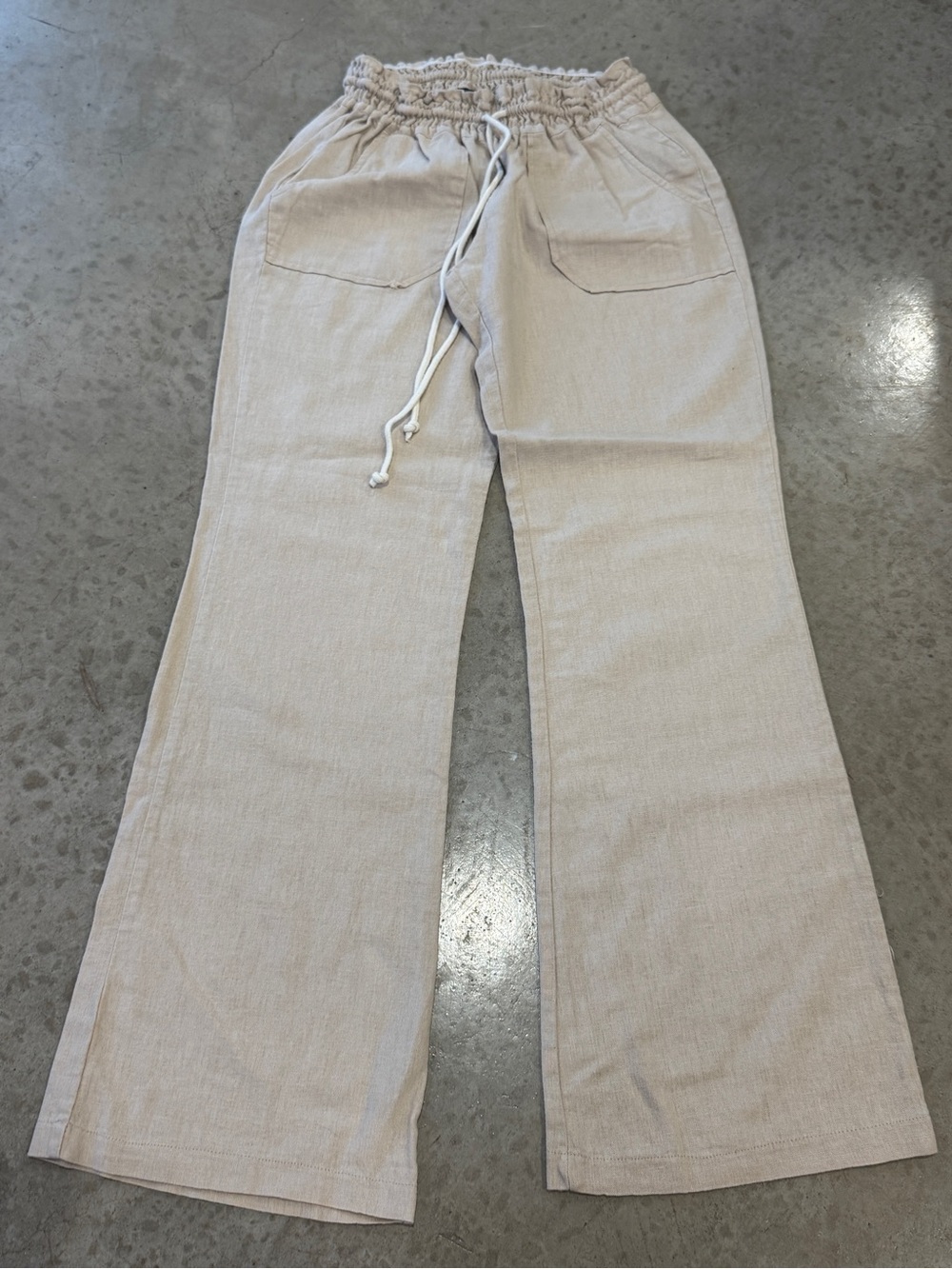 Chocolate Cream Elastic Waist Linen Pants
